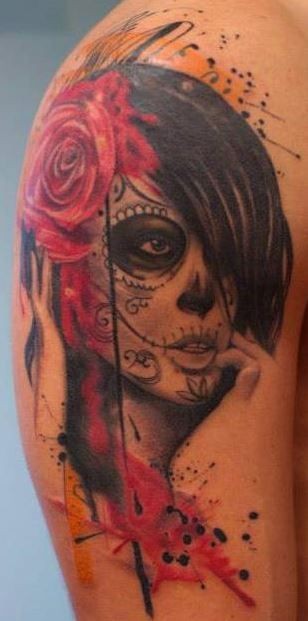 308x621 Watercolour Sugar Skull Tattoos