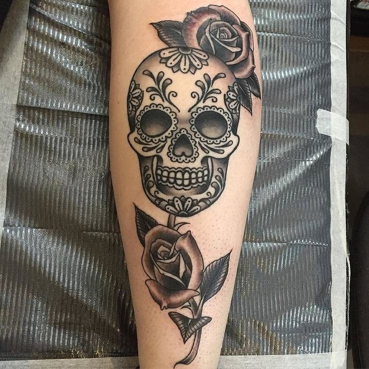 736x736 Watercolor Crow On Sugar Skull Tattoo On Arm