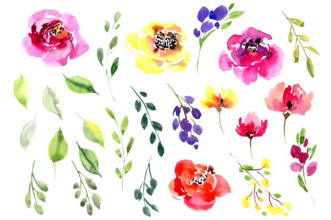1160x772 Bright Watercolor Summer Flowers Collection