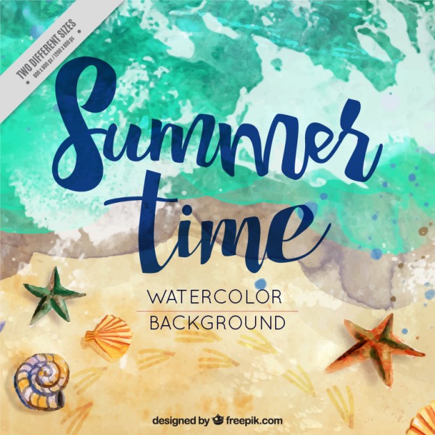 626x626 Watercolor Summer Background In The Beach Vector Free Download