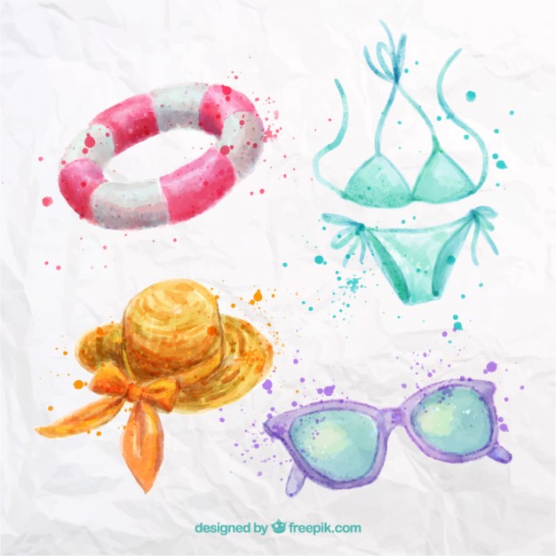 626x626 Watercolor Summer Elements For The Beach Vector Premium Download