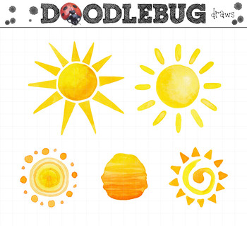 350x319 Sun Clipart Watercolor Sunshine Graphics By Doodlebugdraws Tpt