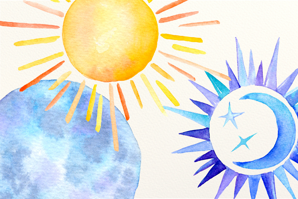 1160x776 Watercolor Sun, Moon And Stars By Cornercroft