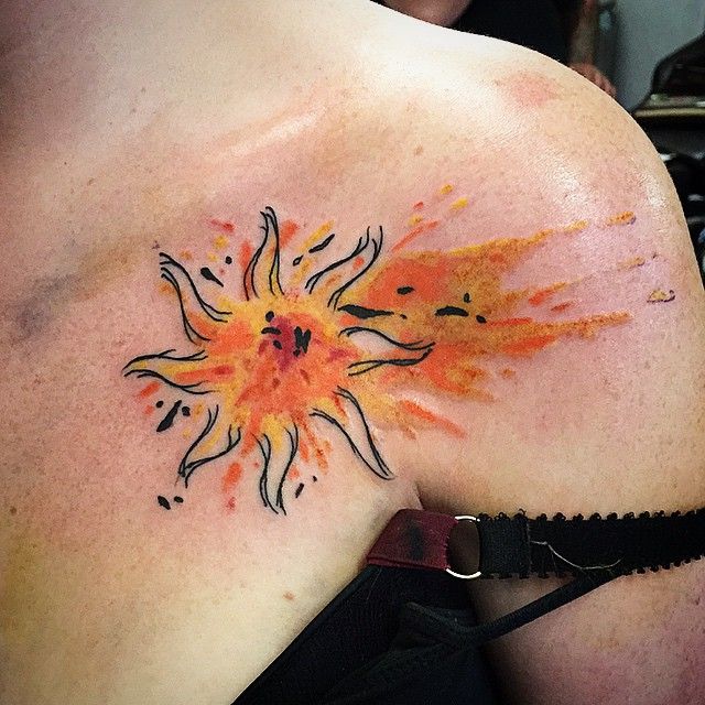 640x640 Watercolor Sun Tattoo On Left Shoulder