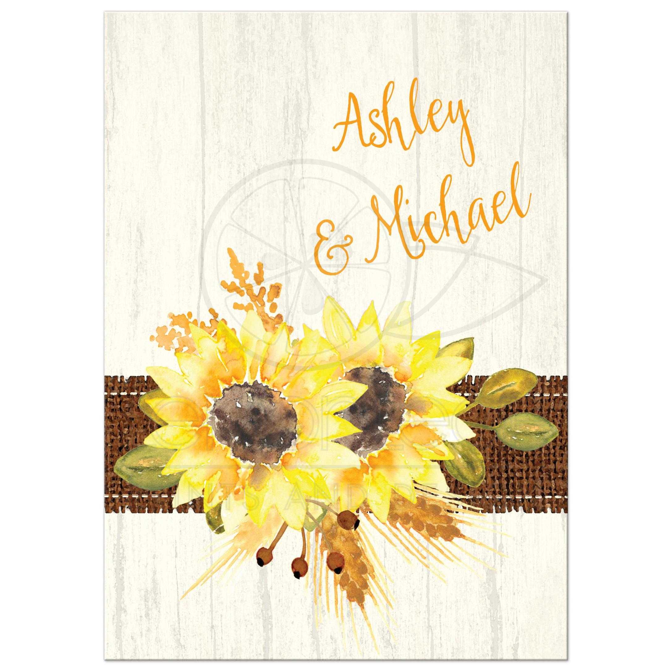 2175x2175 Rustic Wedding Invitation Watercolor Sunflowers, Stitched Burlap