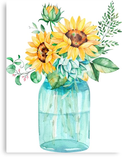 427x550 Sunflowers, Mason Jar, Sunflower Bouquet, Watercolor, Watercolor