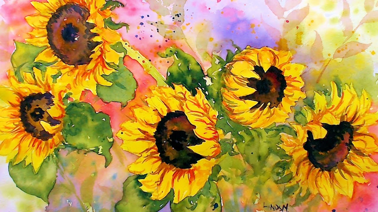 1280x720 Sunflowers In Watercolor! Real Time Tutorial