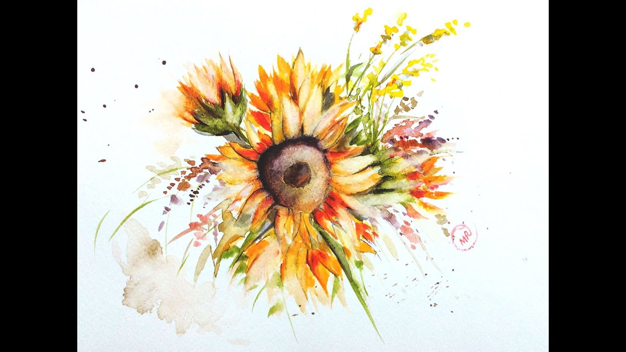 1280x720 Watercolor Sunflower Painting Demonstration