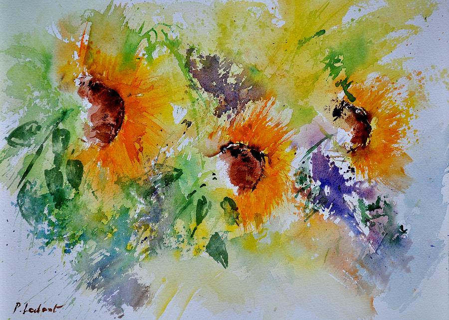 900x643 Watercolor Sunflowers Painting By Pol Ledent