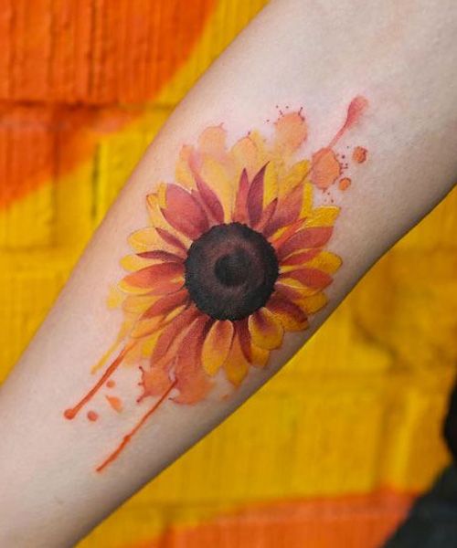 500x600 Magnificent Watercolor Sunflower Tattoo Design Tattoo Designs