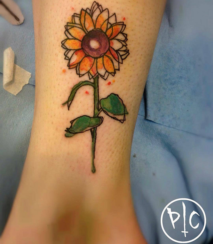896x1024 Watercolor Sunflower Tattoo Artist Patrick Cat Tattooer