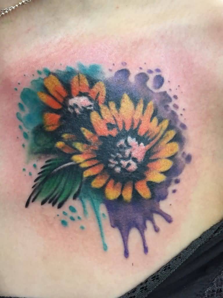 768x1024 Watercolor Sunflower Tattoo Design Idea