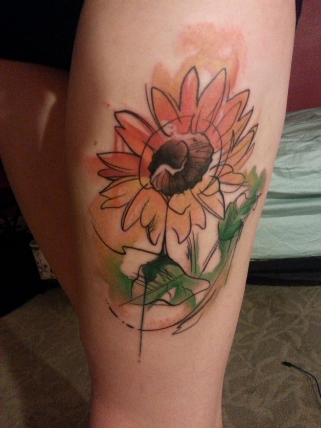 628x837 Watercolor Sunflower Tattoo