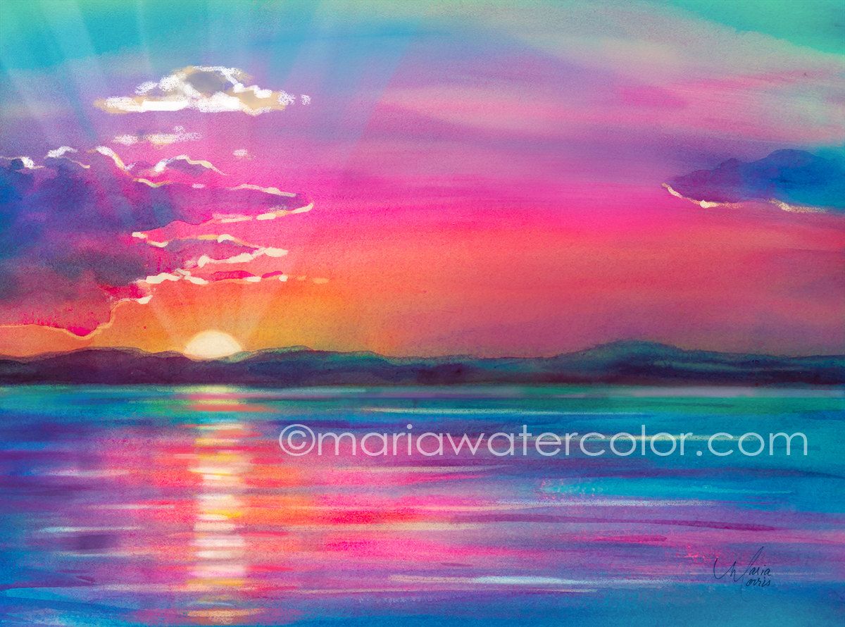 1200x890 New To Mariawatercolor On Etsy Custom Watercolor Sunset (424.00