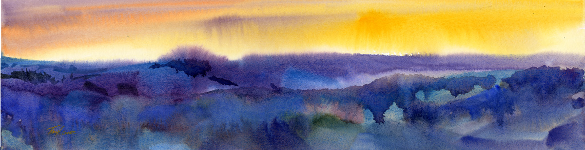 1200x309 Sunset I Original Watercolor Painting Vermont Watercolor