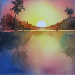 250x250 Watercolor Sunset Over Water