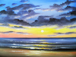 300x225 Sarah Featherstone, Seascape Art A3 Watercolour Painting, Sunset