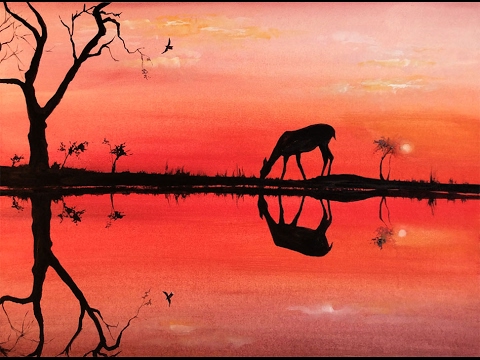 480x360 Watercolor Sunset Sky And A Deer Painting Demonstration