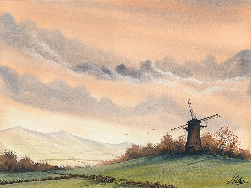 800x600 Watercolour Tutorial Painting Landscapes With Cloudy Sky Amp Windmill