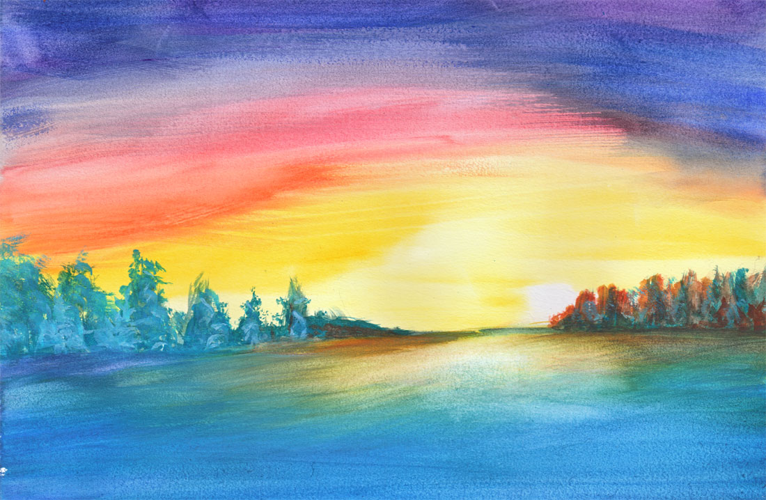 1100x718 Winter Snow Sunset With Majenta Sky, 11.5 X 17 Watercolor