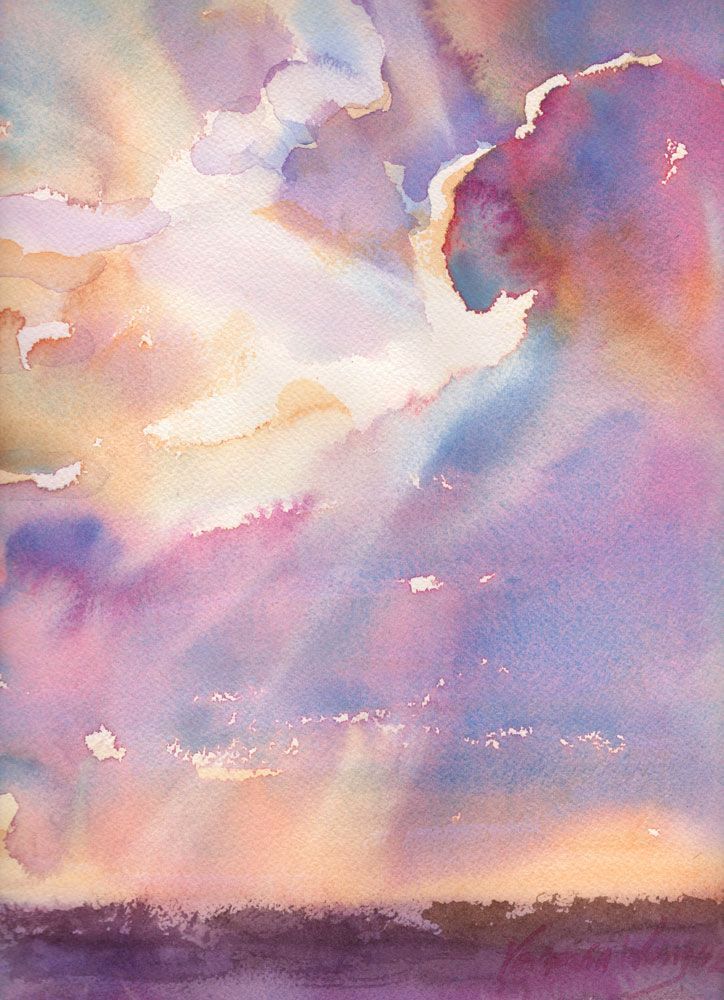 724x1000 Sunset Sky Watercolor Painting For Sale