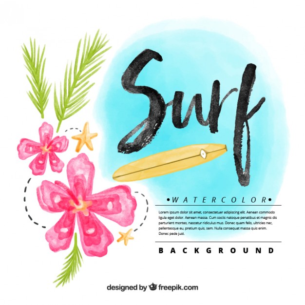 626x626 Watercolor Surf Background With Flowers Stock Images