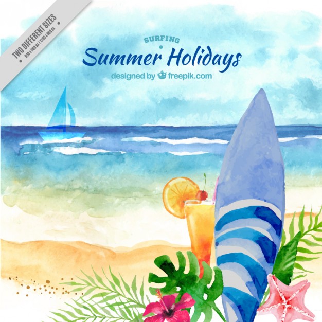 626x626 Watercolor Surf Landscape Background Stock Images