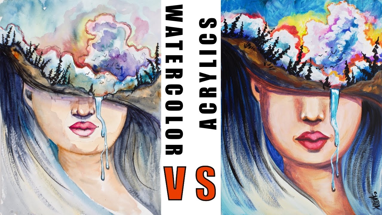 1280x720 Surrealism Portrait From Watercolor To Acrylic About Face