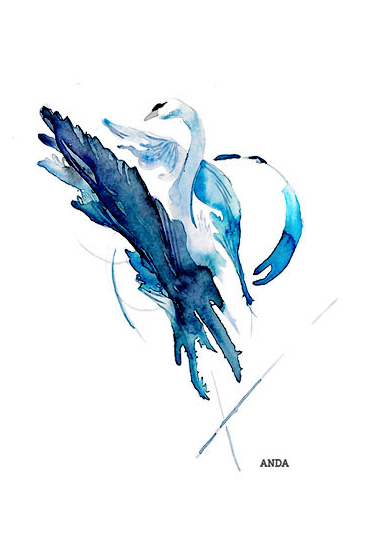 392x540 Watercolor And Ink Art, Abstract Swan Painting Or Tattoo Design