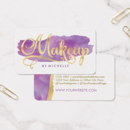 422x422 Purple And Gold Business Cards Gold On Purple Watercolor Swash