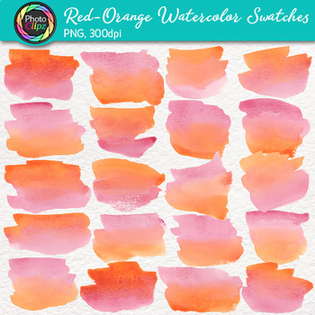 350x350 Red Orange Watercolor Swatches Clip Art {Hand Painted Textures For