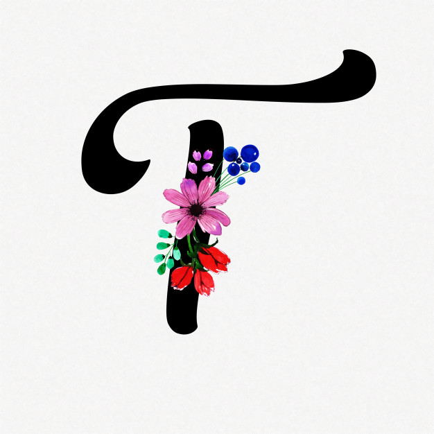 626x626 Letter T Watercolor Floral Background Vector Premium Download