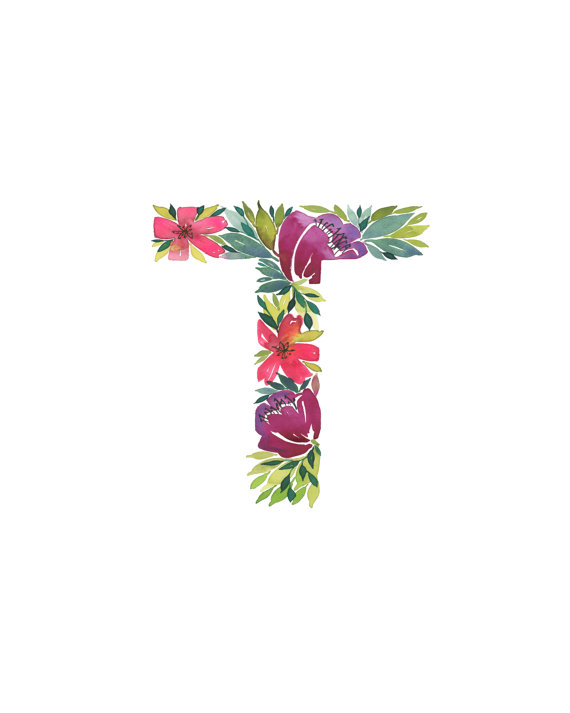 570x713 Watercolor Alphabet Letter T Print Initial T By Tulippoplarco