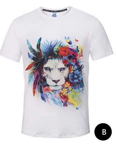 400x500 Watercolor Feather Lion T Shirt For Men Short Sleeve White T