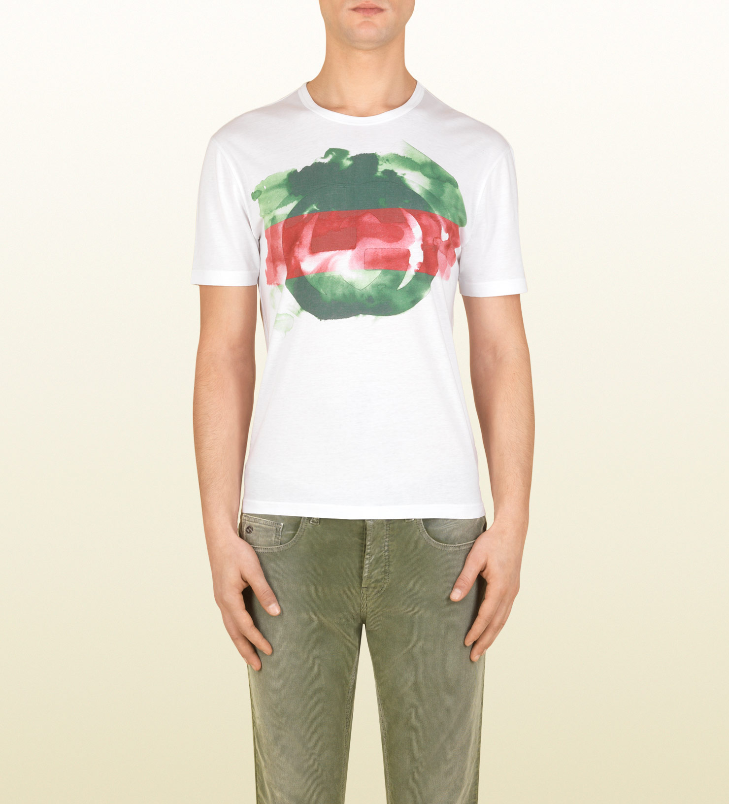 1480x1632 Gucci Cotton Jersey Watercolor Print Tshirt In White For Men