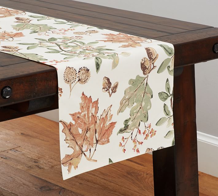 710x639 Watercolor Leaves Table Runner Pottery Barn