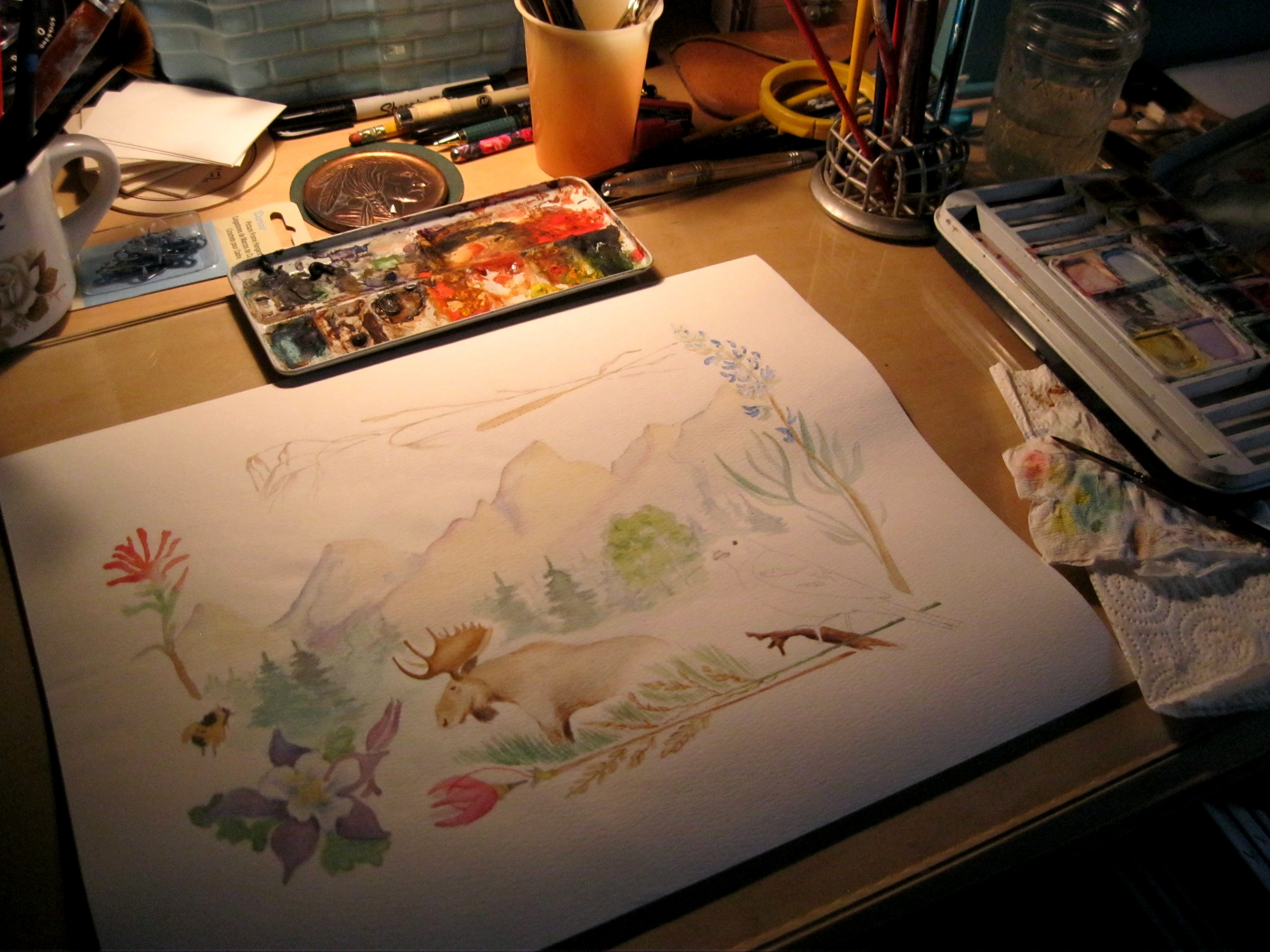 3648x2736 Wildflowers And Tetons Watercolor Gallery Of Art By Alice Flynn