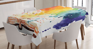 300x157 Watercolor Tablecloth Open Book Colors Rectangular Table Cover 60