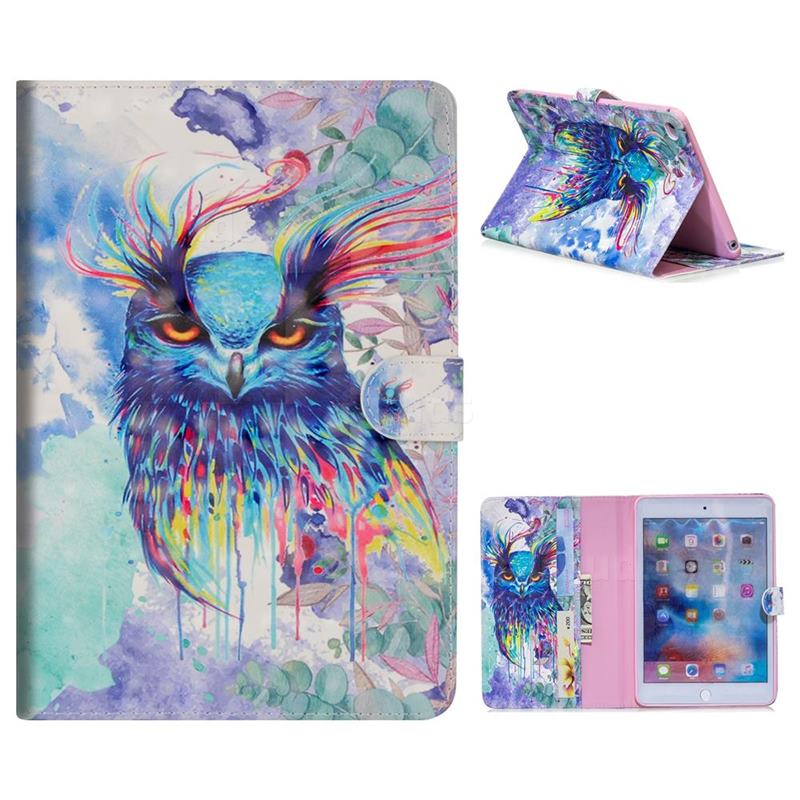 800x800 Watercolor Owl 3d Painted Leather Tablet Wallet Case For Ipad Mini