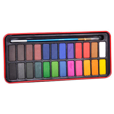 400x400 24 Colors Solid Watercolor Pigments Tablet With Paintbrush Metal