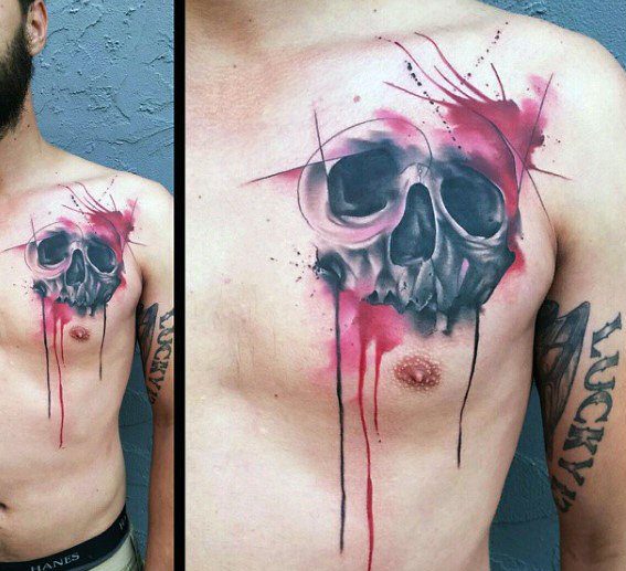 567x517 40 Watercolor Skull Tattoo Designs For Men