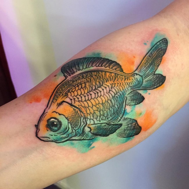 650x650 Watercolor Fish Tattoo On Right Forearm
