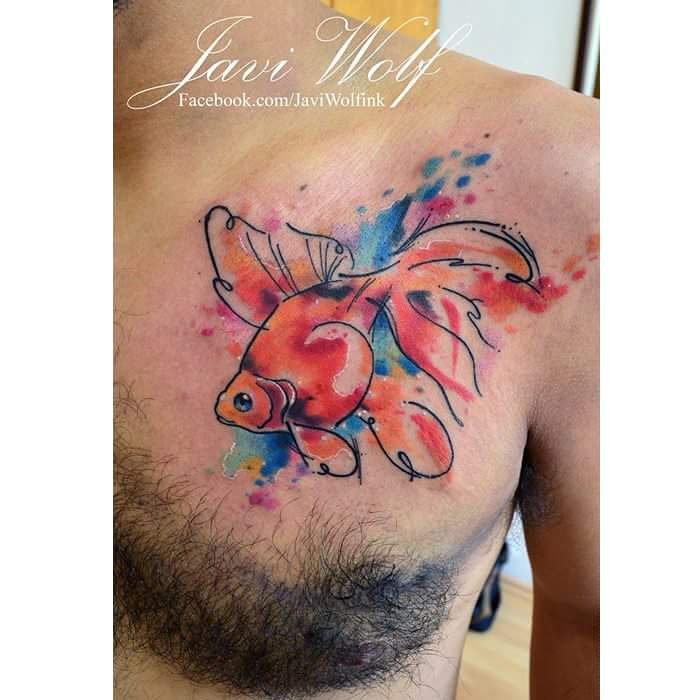 700x700 Watercolor Fish Tattoo On Chest Best Tattoo Ideas Gallery