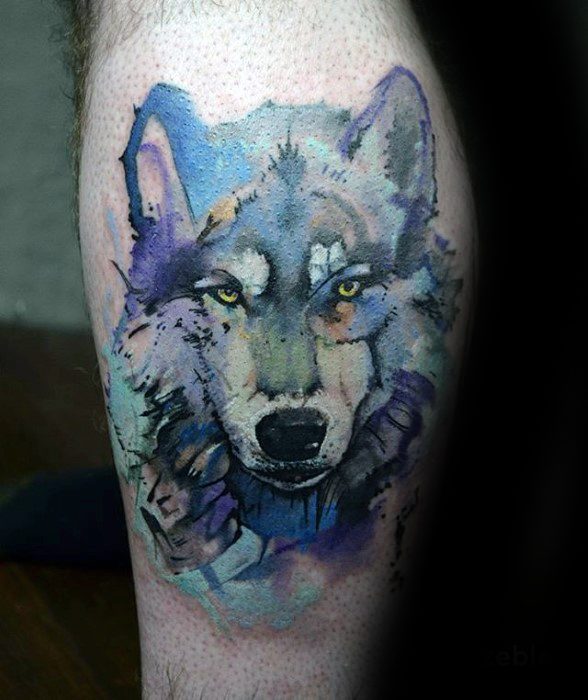 588x700 50 Wolf Watercolor Tattoo Designs For Men