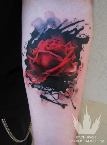 443x600 An Abstract Watercolor Tattoo Of A Red Rose Flower By Tattoo