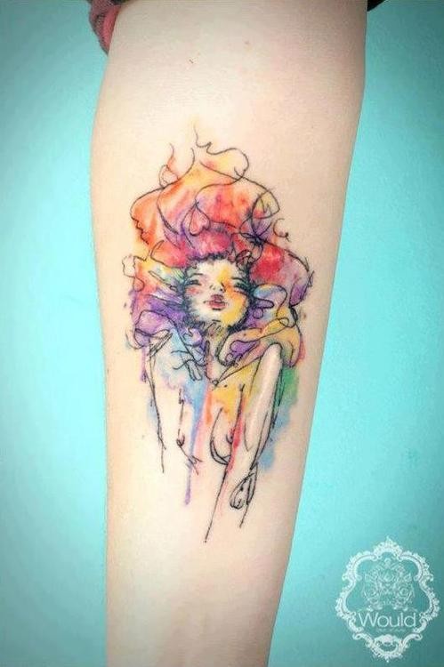 499x750 Fashion Girl Watercolor Tattoo On Inner Arm For Girls Search