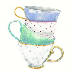 236x236 Watercolor Print Floral Teacup 11 X 8.5 Teacup Amp Saucer I