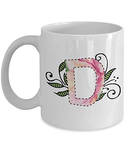 425x510 Monogram Coffee Mug, Watercolor Letter D, Floral