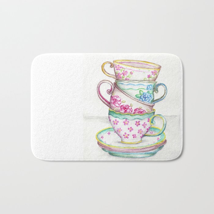 700x700 Tea Cup Art Kitchen Watercolor Painting Drawing Bath Mat By