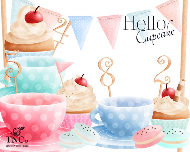 642x514 Watercolor Clip Art Teacup Clip Art Watercolour Cupcakes Etsy